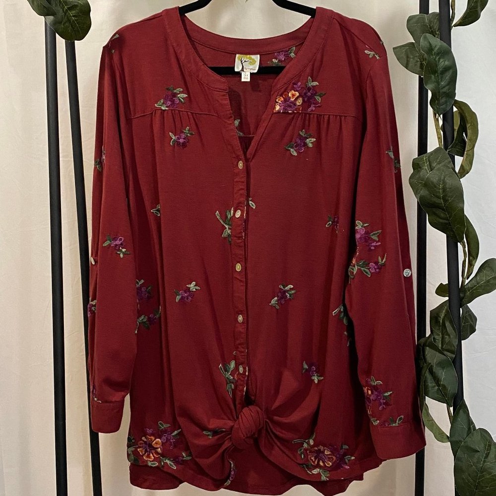 Plus Size Button Up Top with Tie Front